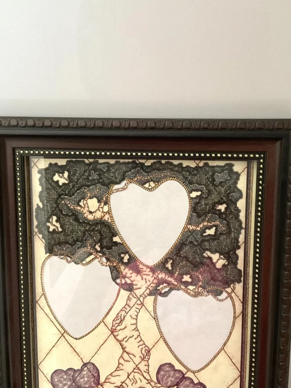 VINTAGE GROOVY ROOTY SHOTS FRAMED FAMILY TREE ART PRINT MAT 3-PHOTO INSERT COLLG